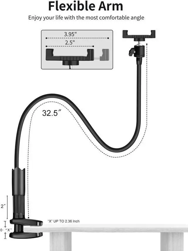 Alt view image 3 of 7 - Gooseneck Phone Holder for Bed/Desk, Flexible Phone Holder with 360 Adjustable Clamp Clip, Overhead Phone Mount, for Cookie Decorating, Recording or Watching Video