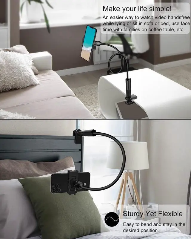 Alt view image 6 of 7 - Gooseneck Phone Holder for Bed/Desk, Flexible Phone Holder with 360 Adjustable Clamp Clip, Overhead Phone Mount, for Cookie Decorating, Recording or Watching Video