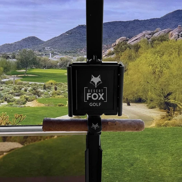 Main image of Phone Caddy and Cigar Holder - Adjustable Cart Mount With Secure Clip - Hands-Free GPS & App Access - Fits All Phones (Black)