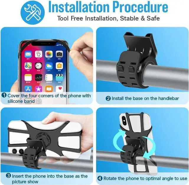Alt view image 5 of 7 - Bike Phone Mount, 2 Pack Universal Motorcycle Phone Mount 360° Rotatable Adjustable Bike Phone Holder Compatible for iPhone 13/12/11 and More 4.5" to 7" Smartphones