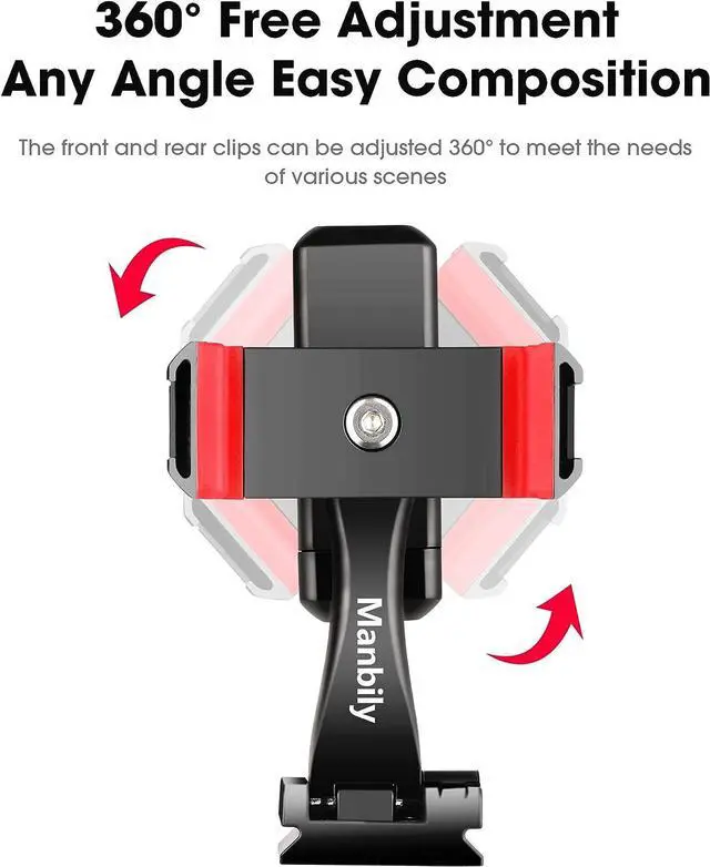 Alt view image 3 of 7 - Manbily Phone Tripod Mount Adapter,360° Rotatable Dual  Phone Holder Clip,Adjustable Clamp with 4 Cold Shoe, 1/4'' Screw Fits Tripod Monopod Selfie Stick,for Vlog Live Streaming  Recording