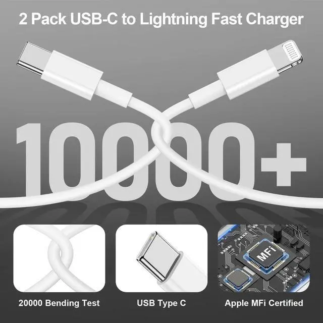 Alt view image 3 of 7 - 2 Pack 10 Feet USB C to Lightning Cable [ MFi Certified] Type C Fast Charger Cable 10ft for iPhone 14 13 12 11 Pro/Pro/Max/Mini/iPhone SE