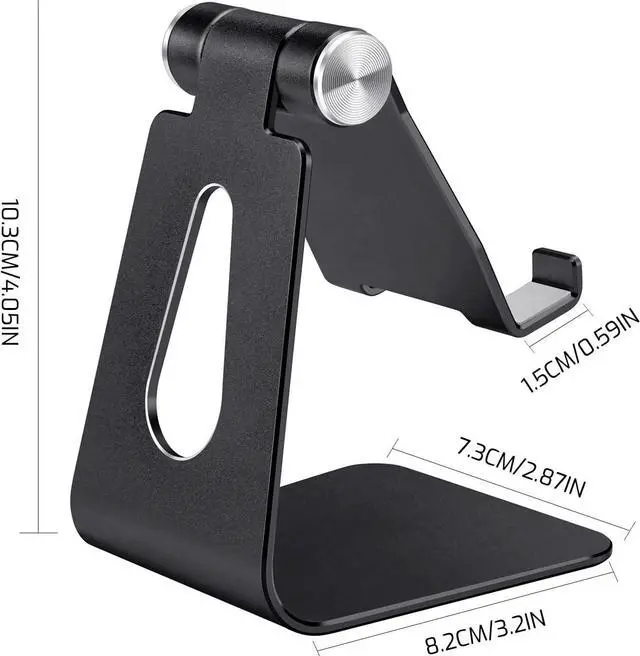 Alt view image 2 of 7 - Black Foldable Aluminum Alloy Cell Phone Holder Tabletop Metal Phone Stand with Adjustable Angle by Swivel Axis Smartphone Cradle