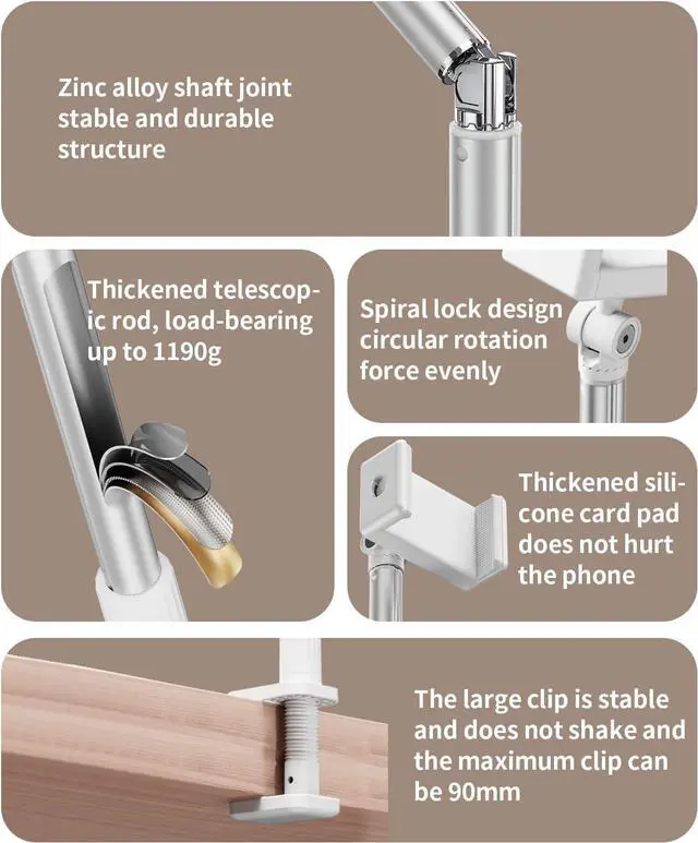 Alt view image 6 of 7 - yAyusi Overhead Phone Mount for Recording,Phone Stand for Recording Overhead,Articulating Arm Cell Phone Holder with LED Ring Light,Desk/Bedside Tripod for YouTube Live Stream Cooking Video Recording
