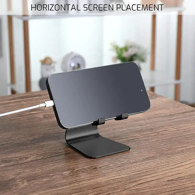 Alt view image 5 of 7 - Black Foldable Aluminum Alloy Cell Phone Holder Tabletop Metal Phone Stand with Adjustable Angle by Swivel Axis Smartphone Cradle