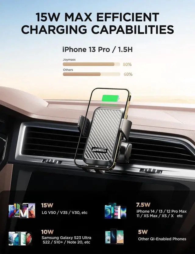 Alt view image 2 of 7 - Wireless Car Charger 15W Fast Charging Auto Clamping Car Charger Cell Phone Holder Mount Vent for iPhone 15 14 13 12 Mini Pro Max 11 XR XS X  Galaxy S23 Ultra S22 S21+ Note 20 etc