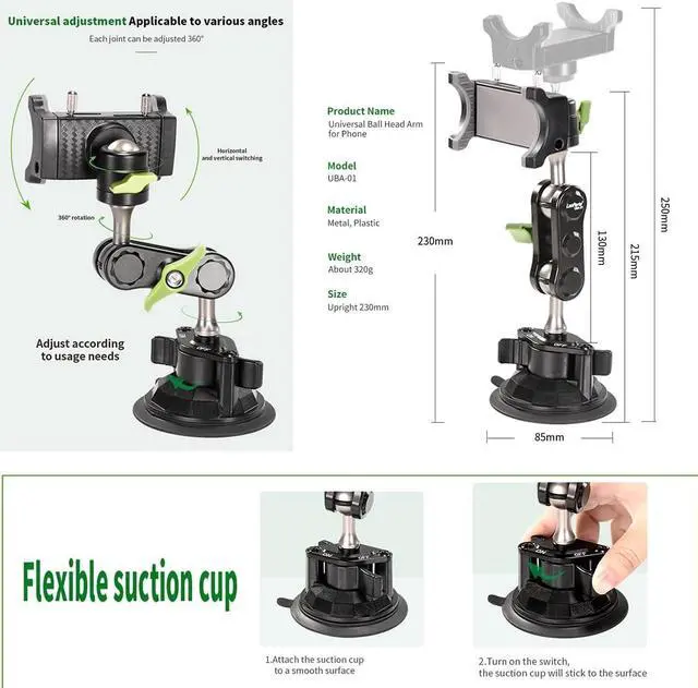 Alt view image 6 of 6 - Universal Ball Head Arm for Phone Suction Cup Phone Holder 360° Rotating Car Phone Holder Mount for Car Dashboard Windshield Vehicle Sunroof Compatible with iPhone & Samsung and Other Mobile Phones