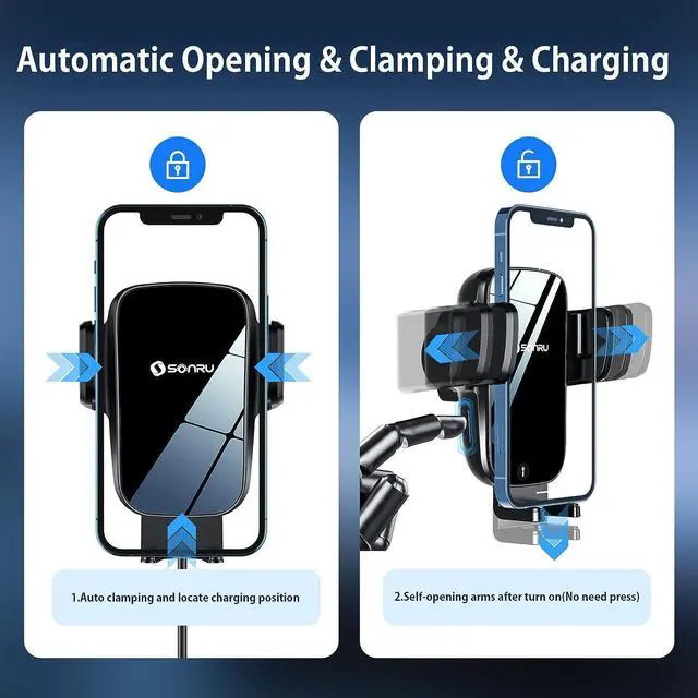 Alt view image 2 of 7 - Wireless Car Charger Mount, 15W Fast Charging Auto-Clamping Car Phone Holder, Windshield Dashboard Air Vent Car Charging Holder for iPhone Samsung Google LG etc