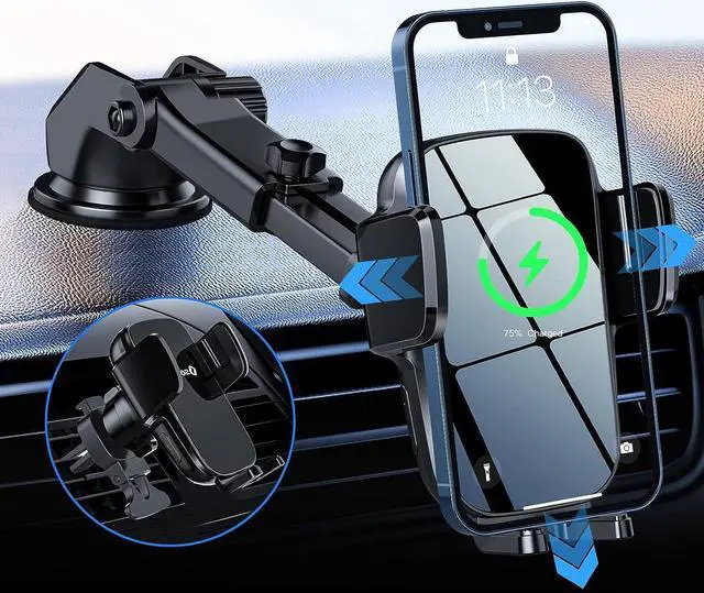 Main image of Wireless Car Charger Mount, 15W Fast Charging Auto-Clamping Car Phone Holder, Windshield Dashboard Air Vent Car Charging Holder for iPhone Samsung Google LG etc