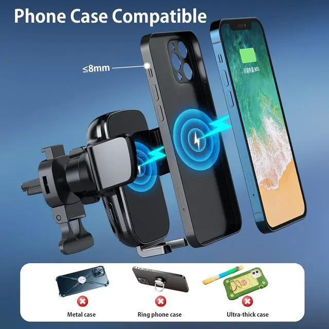 Alt view image 5 of 7 - Wireless Car Charger Mount, 15W Fast Charging Auto-Clamping Car Phone Holder, Windshield Dashboard Air Vent Car Charging Holder for iPhone Samsung Google LG etc