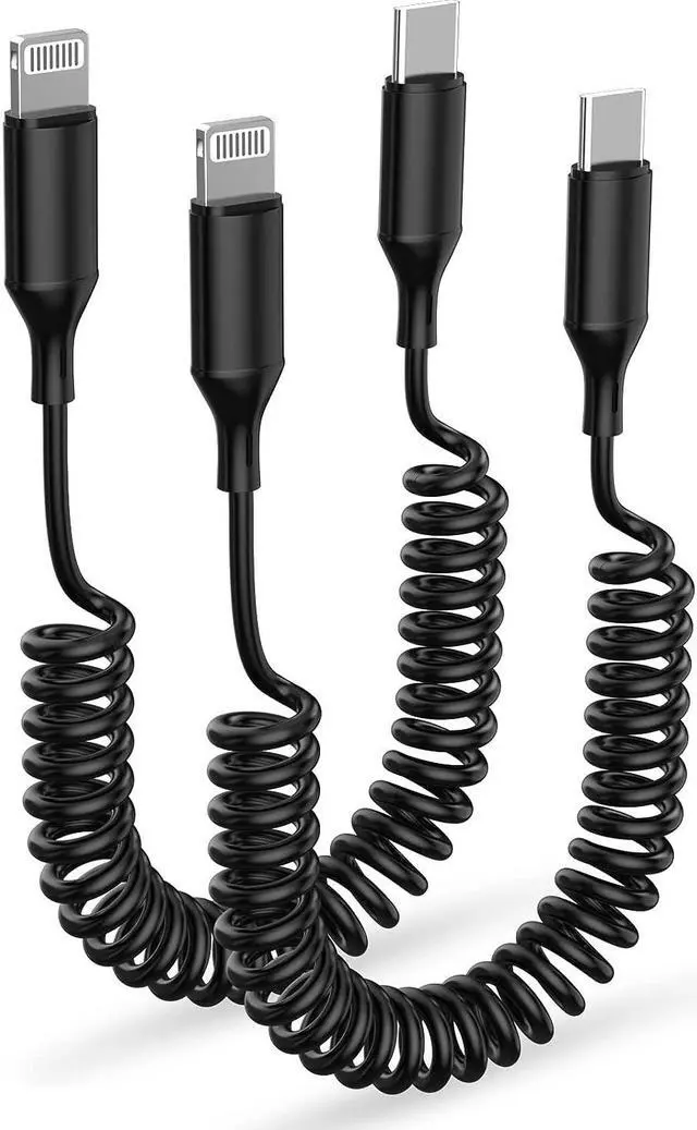 Main image of Coiled USB C to Lightning Cable [Apple MFi Certified] 2 Pack iPhone Fast Charge Cord 3FT Super Fast Charging for iPhone 14/Pro Max/13/12/11 Pro/11/X/8/7/6 Connect Carplay Car Wall Charge Black