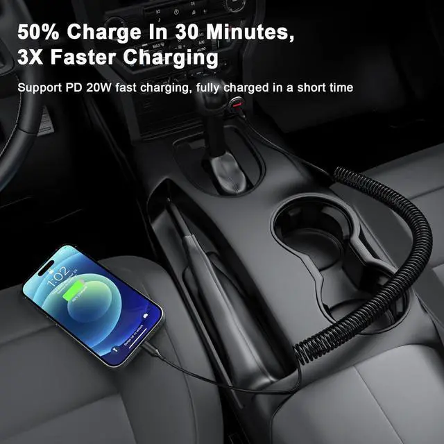 Alt view image 6 of 7 - Coiled USB C to Lightning Cable [Apple MFi Certified] 2 Pack iPhone Fast Charge Cord 3FT Super Fast Charging for iPhone 14/Pro Max/13/12/11 Pro/11/X/8/7/6 Connect Carplay Car Wall Charge Black