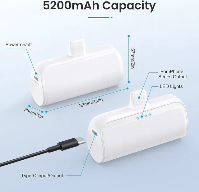 Alt view image 3 of 7 - [2 Pack]Mini Portable Charger for iPhone 5200mAh,20W PD Fast Charging Power Bank for iPhone, Ultra-Compact Battery Pack Travel Portable Phone Charger Compatible with iPhone 14 13 12 11 X 8 7 6 Series