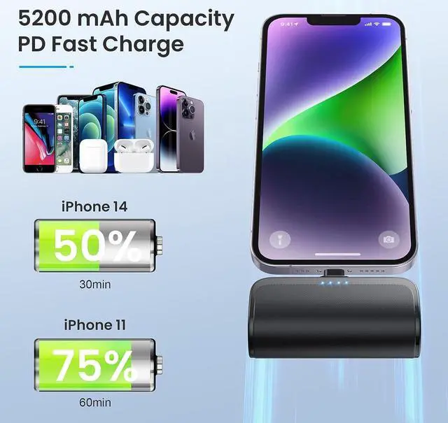 Alt view image 6 of 7 - [2 Pack]Mini Portable Charger for iPhone 5200mAh,20W PD Fast Charging Power Bank for iPhone, Ultra-Compact Battery Pack Travel Portable Phone Charger Compatible with iPhone 14 13 12 11 X 8 7 6 Series