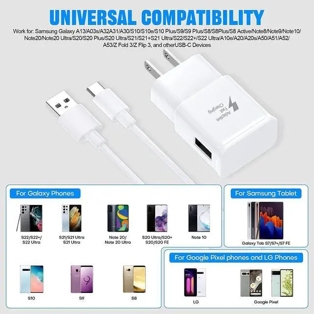 Alt view image 6 of 7 - Samsung Charger Fast Charging Type C Cable 6ft with Android Charger for Samsung Galaxy S10/S10e/S10 Plus/S9/S9 Plus/S8/S8 Plus/Note 20/Note 10/Note 9/Note 8/S20 S21 S22 S23 Ultra/A32/A50/A51/A52/A53