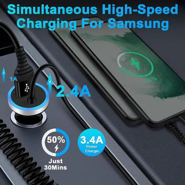 Alt view image 2 of 7 - Android Car Charger Fast Charging Cord Type C Cigarette Lighter Adapter with Android USB C Coiled Cable for Samsung Galaxy A14 5G A54 A53 A23 A13 A12 A32 Z Flip 5/4/3 Z Fold 5/4/3 S24 S23 S22 S21 S20