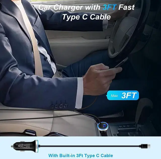 Alt view image 5 of 7 - Android Car Charger Fast Charging Cord Type C Cigarette Lighter Adapter with Android USB C Coiled Cable for Samsung Galaxy A14 5G A54 A53 A23 A13 A12 A32 Z Flip 5/4/3 Z Fold 5/4/3 S24 S23 S22 S21 S20