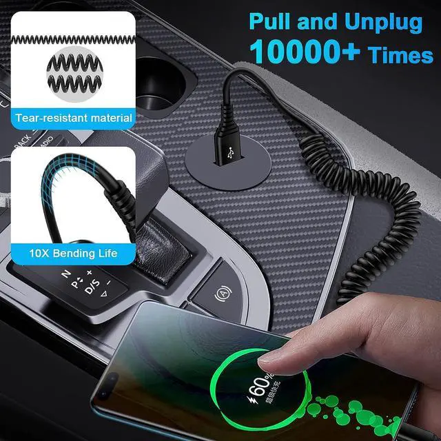 Alt view image 6 of 7 - Android Car Charger Fast Charging Cord Type C Cigarette Lighter Adapter with Android USB C Coiled Cable for Samsung Galaxy A14 5G A54 A53 A23 A13 A12 A32 Z Flip 5/4/3 Z Fold 5/4/3 S24 S23 S22 S21 S20