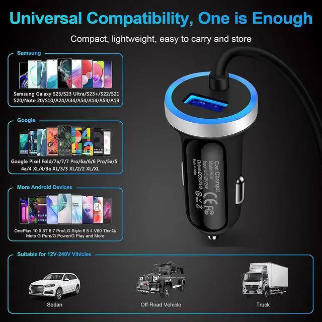 Alt view image 7 of 7 - Android Car Charger Fast Charging Cord Type C Cigarette Lighter Adapter with Android USB C Coiled Cable for Samsung Galaxy A14 5G A54 A53 A23 A13 A12 A32 Z Flip 5/4/3 Z Fold 5/4/3 S24 S23 S22 S21 S20