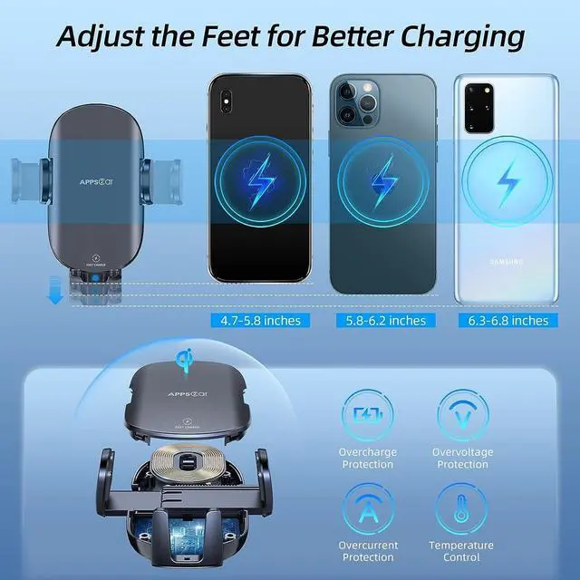 Alt view image 3 of 7 - APPS2Car Wireless Car Charger 15W Fast Charging Car Phone Holder Charger Wireless Car Charger Mount for Dashboard Windshield Air Vent Compatible with iPhone 15 Pro Max Plus 14 13 12 Samsung LG & More