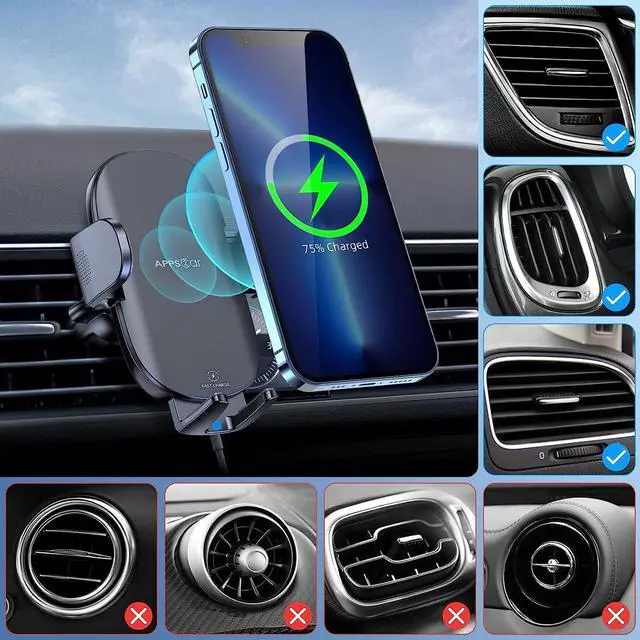 Alt view image 6 of 7 - APPS2Car Wireless Car Charger 15W Fast Charging Car Phone Holder Charger Wireless Car Charger Mount for Dashboard Windshield Air Vent Compatible with iPhone 15 Pro Max Plus 14 13 12 Samsung LG & More
