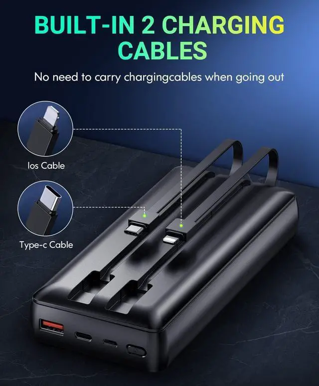 Alt view image 4 of 7 - Power-Bank-Portable-Charger - 40000mAh Power Bank Support PD 30W and QC4.0 Fast Charger with Built-in 2 Output Cable and LED Display for iPhone and Android Phones and Most Electronic Devices