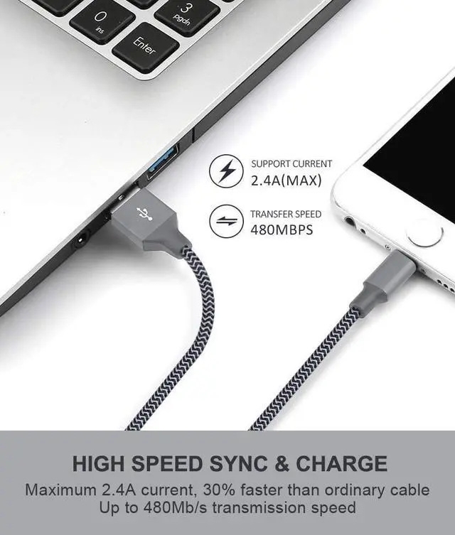 Alt view image 4 of 7 - Lightning Cable Apple Certified iPhone Charger 3Pack 6ft Braided Lighting to USB A Charging Cord Compatible with iPhone 14 13 12 11 Pro Max X 8 7 6s Plus 5S iPad Pro and More Black