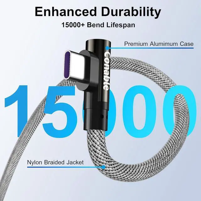 Alt view image 2 of 7 - 2 Pack 100W USB C to USB C Cable 4FT, Double 90° Angle, 90 Degree 5A Super Fast Charging Type-C Braided Cord, for iPhone 17 /16 / 15 Series, Galaxy S25/S24, MacBook Pro/iPad Pro/Mini/Air and More