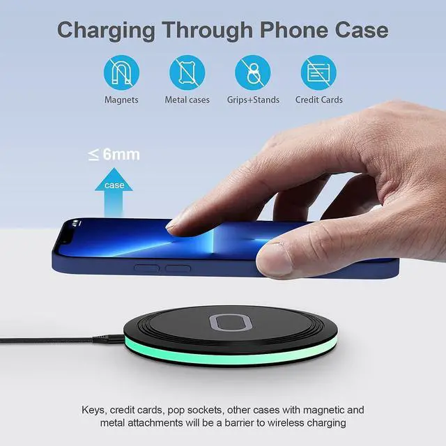 Alt view image 2 of 7 - Samsung 15W Wireless Charger Pad Fast Charging for Google Pixel 7a/7Pro/6/6a/5/4/3 XL Certified Fast Samsung Charger Mat Station for Galaxy S23 Ultra/S22/S21 5G Z Flip 4 iPhone 14 Pro 13/12/11/SE