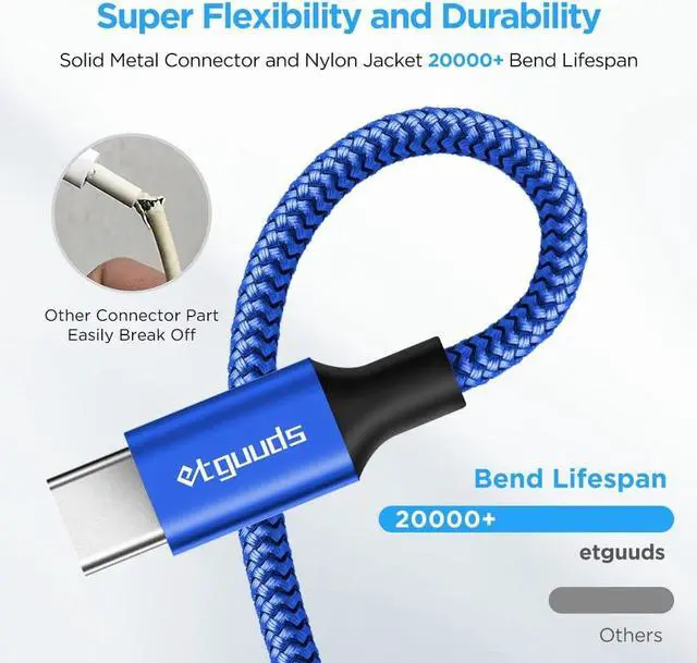Alt view image 6 of 7 - USB to USB C Cable 3ft 2-Pack USB A to Type C Charger Cord Fast Charging for  Galaxy A15 A25 A35 A55 A54 S24 S23 S22 S21 S20 S10 S10E Note 20 10 Moto G for iPhone 16 15 Blue