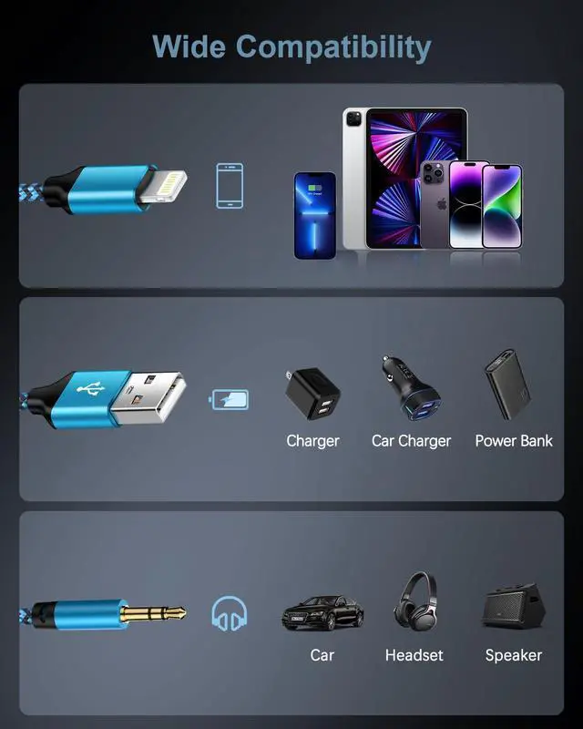 Alt view image 7 of 7 - iPhone Aux Cord for Car Lightning to 3.5mm Aux Cord 2 in 1 Audio and Charging Cable for Car Home Stereo Speaker Headphone Car Charger Compatible with iPhone 14 13 12 11 Pro Max XR XS 8 iPad iPod-4FT