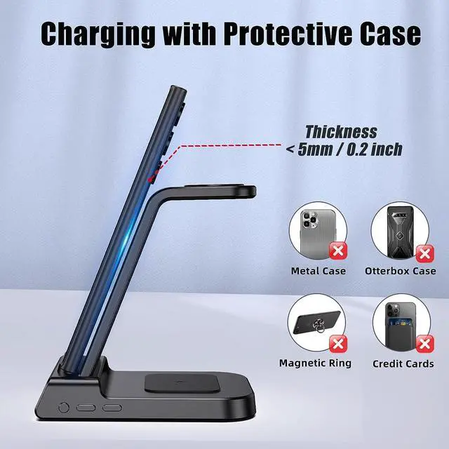 Alt view image 6 of 7 - Wireless Charger for Samsung Charging Station, 3 in 1 Android Phone Wireless Charger for Samsung Galaxy S24 Ultra/S23 Ultra/Z Flip 5/Fold 5/Bud, Charger for Galaxy Watch 6/5/4(Only for Samsung Watch)