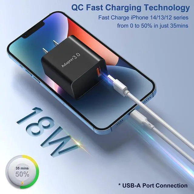 Alt view image 3 of 7 - USB Charger Block, OKRAY 2-Pack 18W QC Fast Charging Plug Adapter 2.0/3.0 Quick Charge Power Wall Charger Brick Compatible for iPhone 15 14 13 12 11 XR, Samsung Galaxy S23 S22 Note20, Wireless Charger