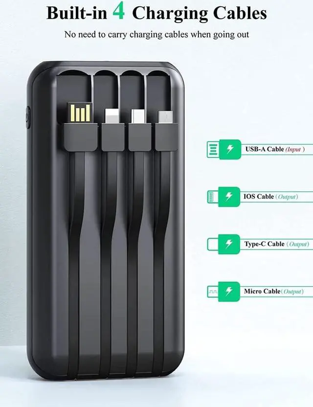 Alt view image 2 of 7 - Power-Bank-Solar-Portable-Charger - 40000mAh Power Bank Large Capacity Built in 3 Output and 1 Input Cables and Flashlight 5V3.1A Fast Charger Compatible with All Smart Phones and Devices