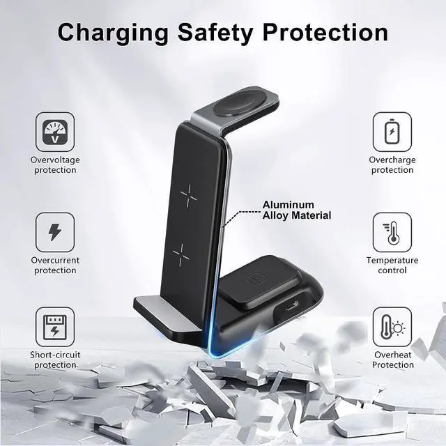 Alt view image 4 of 6 - Wireless Charging Station for  - Fast Charging Wireless Charger for Galaxy S23 Ultra/S23/S23+/Z Flip/Fold 5/4/3/iphone/Android Phones Galaxy Watch 6/5 Pro/5/4/3 & Buds.(with 30W PD Adapter)