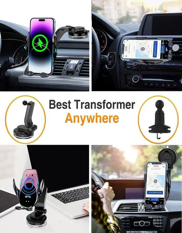 Alt view image 7 of 7 - Wireless Car Charger Mount, Fast Charging Auto Clamping 15W Intelligent Dual Control Induction Car Phone Holder Mount Wireless Charging Compatible with All iPhone Android Smartphone
