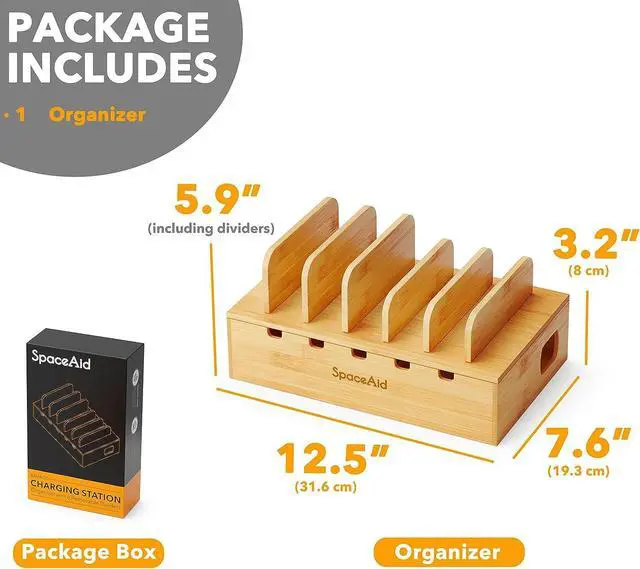 Alt view image 6 of 7 - Bamboo Charging Station for Multiple Devices Cell Phone Docking Stations for Multi Laptop Tablets and iPads Nightstand Bedside Desk Device Charger Organizer (Natural)