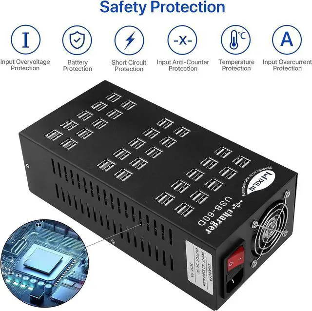 Alt view image 4 of 7 - USB Charging Station, Cinlinso 60 Port 300W/60A,Intelligent Protection,MultiPort USB Charger Station for Smartphone Tablets School Hotel