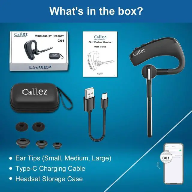 Alt view image 7 of 7 - Bluetooth Headset for iPhone Android Cell Phone Bluetooth Earpiece V5.0 with CVC8.0 Dual Mic Noise Cancelling & Mute/Volume Buttons Hands-Free Wireless Headset for Trucker Business Office