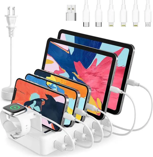 Main image of Honcila Charging Station for Multiple Devices, 6 Port 50W Fast Multi Charger Station Charging Dock with 6 Mixed Charging Cables for iPhone, iPad, Kindle, Tablet, Cellphone and Others