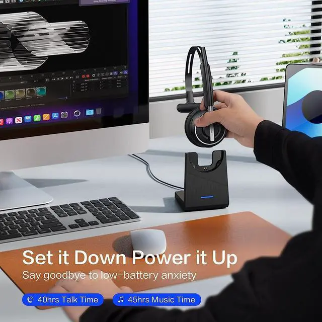 Alt view image 6 of 6 - Bluetooth Headset Wireless Headset with Microphone for PC V5.2 Computer Headset with Noise Cancelling Mic USB Dongle Charging Base & Mute Button for Work Cell Phones Computer Call Center Zoom