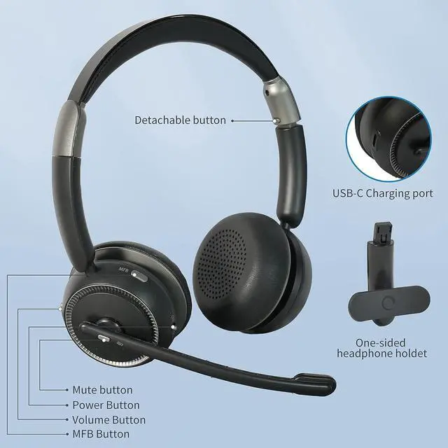 Alt view image 7 of 7 - Bluetooth Headset with Microphone V5.2 Single and Dual Ear Wireless Headphones with AI Noise Cancelling for Cell Phone Laptop Trucker Home Office Call Center Zoom Online Class