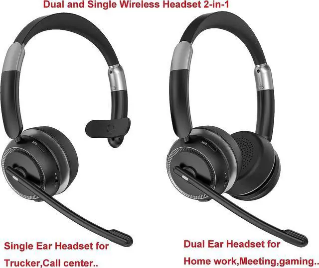 Alt view image 2 of 7 - Bluetooth Headset with Microphone V5.2 Single and Dual Ear Wireless Headphones with AI Noise Cancelling for Cell Phone Laptop Trucker Home Office Call Center Zoom Online Class