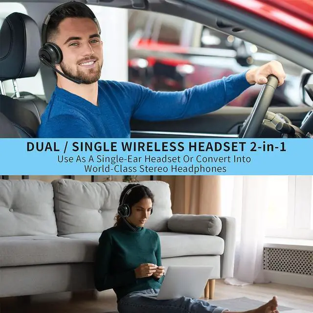 Alt view image 3 of 7 - Bluetooth Headset with Microphone V5.2 Single and Dual Ear Wireless Headphones with AI Noise Cancelling for Cell Phone Laptop Trucker Home Office Call Center Zoom Online Class