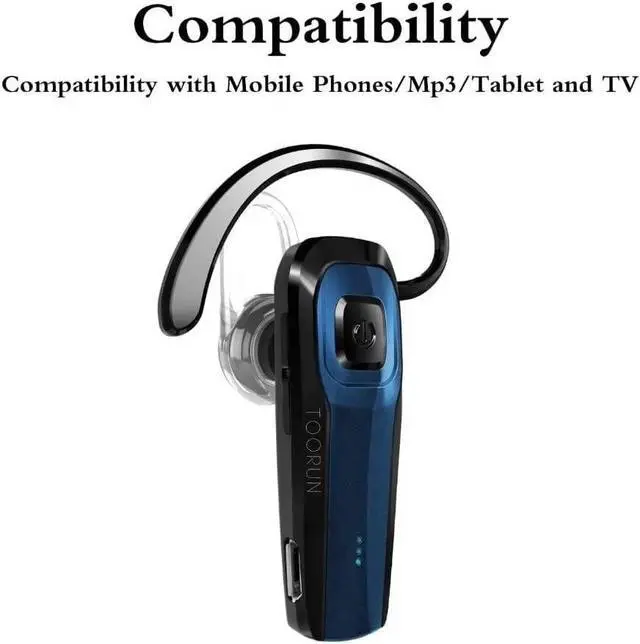 Alt view image 3 of 6 - Bluetooth Earpiece, M26 Bluetooth Headset Handsfree V5.0 Wireless Earpiece Headphone with Noise Reduction and Microphone Compatible for Android iPhone Cell Phone Laptop - Blue