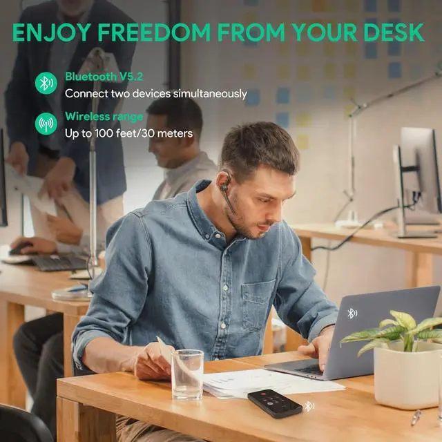 Alt view image 6 of 7 - BH71 Bluetooth Headset Wireless Bluetooth Earpiece with Noise Canceling Microphone Teams & UC Compatible Connect to Mobile Phone/Tablet PC Mono Headset for Business Office Driving