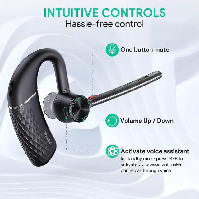 Alt view image 4 of 7 - BH71 Bluetooth Headset Wireless Bluetooth Earpiece with Noise Canceling Microphone Teams & UC Compatible Connect to Mobile Phone/Tablet PC Mono Headset for Business Office Driving