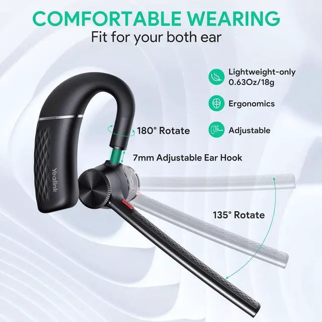 Alt view image 5 of 7 - BH71 Bluetooth Headset Wireless Bluetooth Earpiece with Noise Canceling Microphone Teams & UC Compatible Connect to Mobile Phone/Tablet PC Mono Headset for Business Office Driving