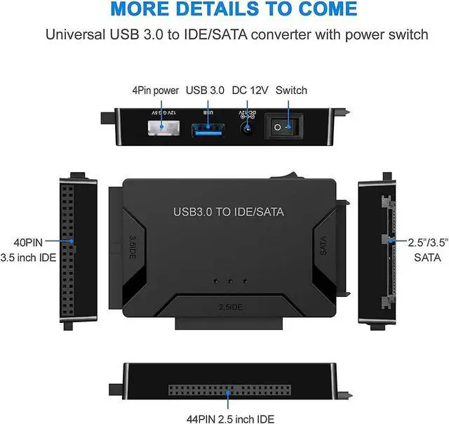 Alt view image 6 of 7 - USB 3.0 to SATA and IDE Adapter External Hard Drive Reader Ultra Recovery Converter for 2.5 3.5 HDD/SSD DVD Optical Drive