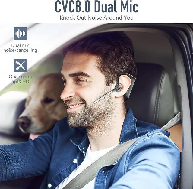 Alt view image 2 of 6 - K21 Bluetooth Headset V5.1 Bluetooth Earpiece with CVC 8.0 Dual Mic Noise Cancelling Wireless Headset 12Hrs Talking Time Handsfree Headset for iOS Android Cell Phone Trucker Office